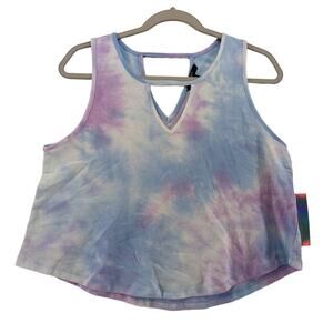 Tresics Luxe Cropped Tank Top Small Blue Pink TieDye Sleeveless Keyhole Knit New